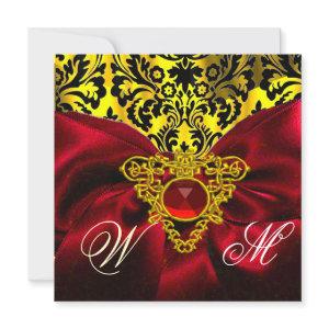 RED RIBBON GOLD CELTIC HEART  DAMASK MONOGRAM