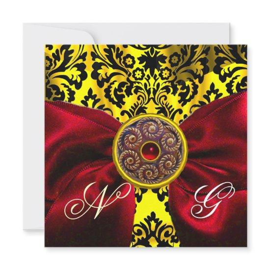 RED RIBBON GOLD YELLOW  BLACK  DAMASK MONOGRAM