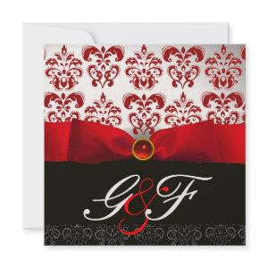 RED RIBBON RUBY GOLD BLACK  DAMASK MONOGRAM