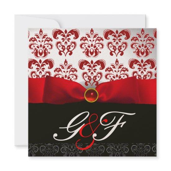 RED RIBBON RUBY GOLD BLACK  DAMASK MONOGRAM