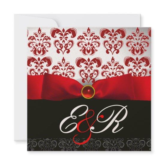RED RIBBON RUBY WHITE BLACK  DAMASK MONOGRAM