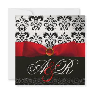 RED RIBBON RUBY WHITE BLACK  DAMASK MONOGRAM
