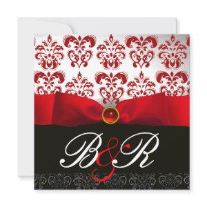 RED RIBBON RUBY WHITE BLACK  DAMASK MONOGRAM
