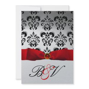 RED RIBBON SILVER BLACK  DAMASK MONOGRAM