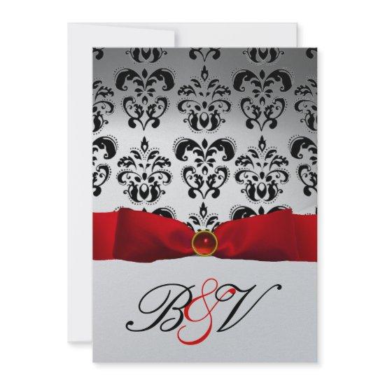 RED RIBBON SILVER BLACK  DAMASK MONOGRAM