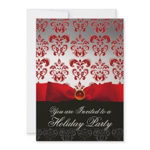 RED RIBBON WHITE BLACK  DAMASK HOLIDAY PARTY Ruby