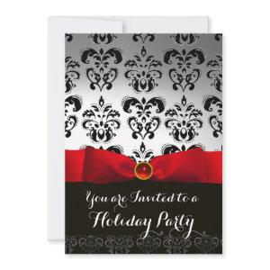 RED RIBBON WHITE BLACK  DAMASK HOLIDAY PARTY Ruby