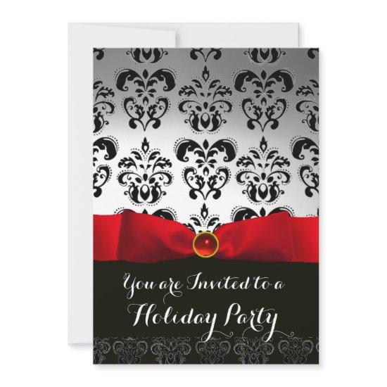 RED RIBBON WHITE BLACK  DAMASK HOLIDAY PARTY Ruby