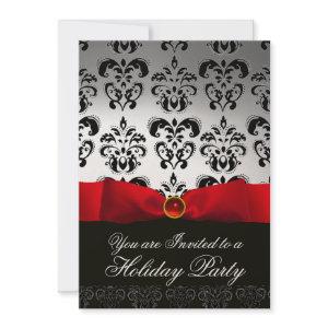RED RIBBON WHITE BLACK  DAMASK HOLIDAY PARTY Ruby
