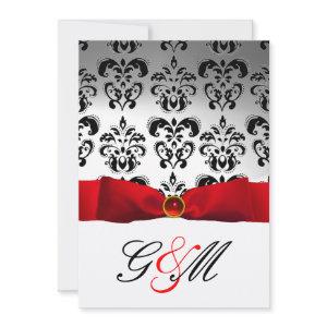 RED RIBBON WHITE BLACK  DAMASK MONOGRAM