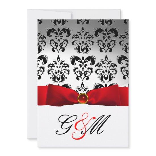 RED RIBBON WHITE BLACK  DAMASK MONOGRAM