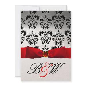 RED RIBBON WHITE BLACK  DAMASK MONOGRAM