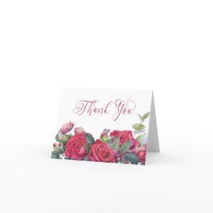 Red Rose and Eucalyptus Elegant Calligraphy Thank You Card