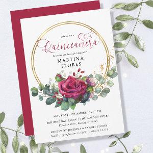 Red Rose and Eucalyptus Elegant Floral Quinceanera
