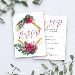 Red Rose and Eucalyptus Elegant Quinceanera RSVP Card