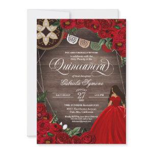 Red Rose Ball Gown Western Charro Quinceañera 15th
