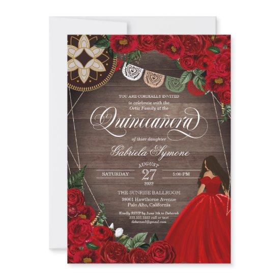 Red Rose Ball Gown Western Charro Quinceañera 15th