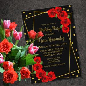 Red Rose Black and Gold Birthday Acrylic
