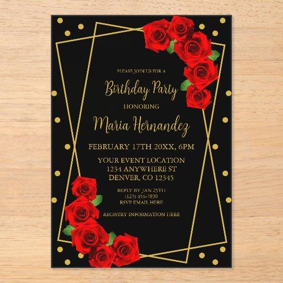 Red Rose Black and Gold Birthday Acrylic
