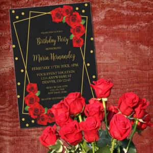 Red Rose Black and Gold Birthday