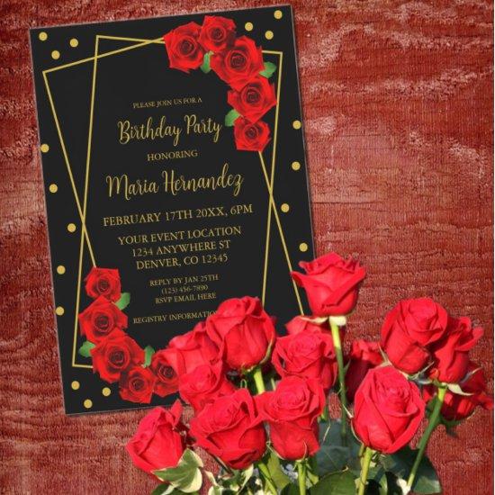 Red Rose Black and Gold Birthday