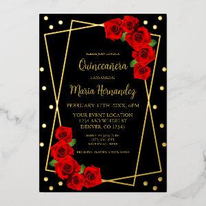 Red Rose Black and Gold Quinceañera Foil