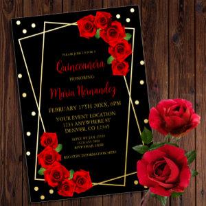 Red Rose Black and Gold Quinceañera Foil