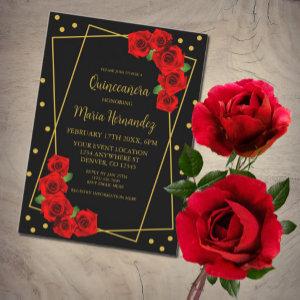 Red Rose Black and Gold Quinceañera