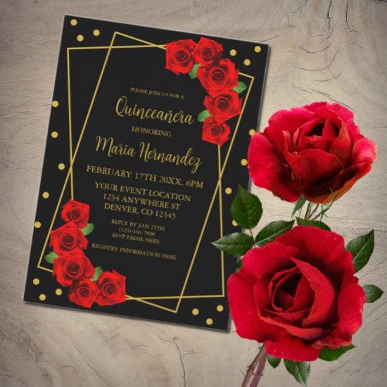 Red Rose Black and Gold Quinceañera