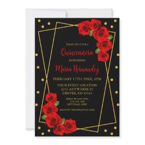 Red Rose Black and Gold Quinceañera