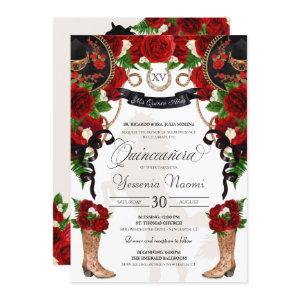Red Rose Black Mariachi Western Charro Quinceanera