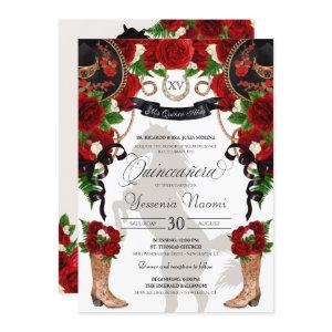 Red Rose & Black Western Charra Quinceanera