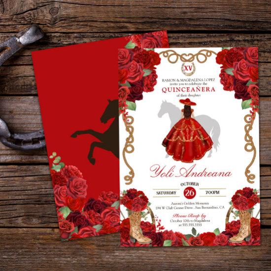 Red Rose Boots Western Charra Vestidos Quinceañera