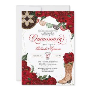 Red Rose Charra Cowgirl Boots Western Quinceañera