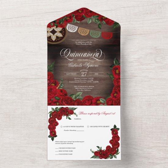 Red Rose Charro Rustic Country Quinceañera All In One