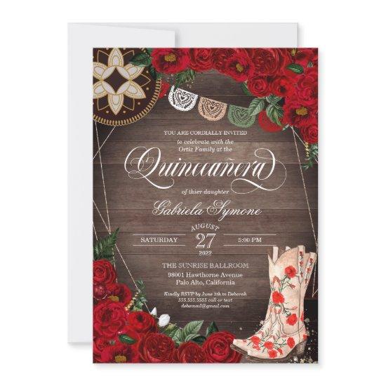 Red Rose Cowgirl Boots Western Charro Quinceañera