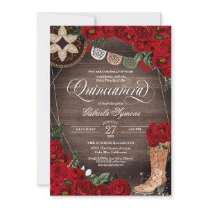 Red Rose Cowgirl Boots Western Charro Quinceañera