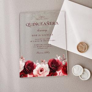 Red Rose Elegance: Gorgeous Quinceanera Party Acrylic