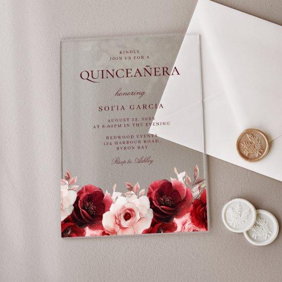Red Rose Elegance: Gorgeous Quinceanera Party Acrylic