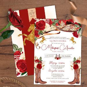 Red Rose Fancy Mariachi Western Charra Quinceanera