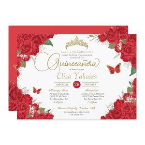 Red Rose Floral and Butterflies Quinceanera