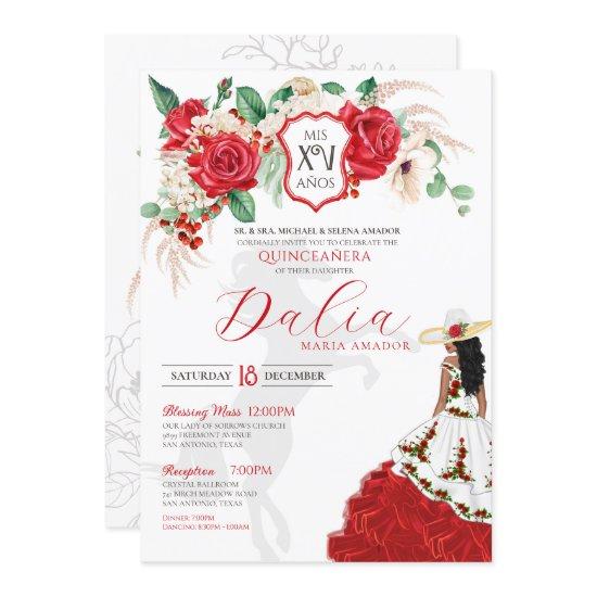 Red Rose Floral Crest Elegant Charra Quinceañera