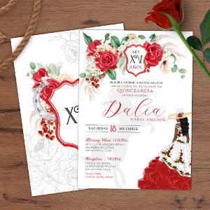 Red Rose Floral Crest Elegant Charro Quince Años I