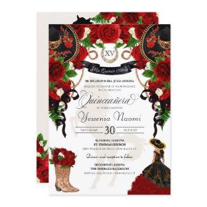 Red Rose Floral Mariachi Charro Quinceanera