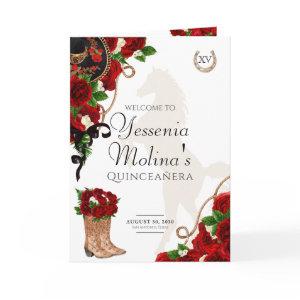 Red Rose Floral Mariachi Charro Quinceanera Program