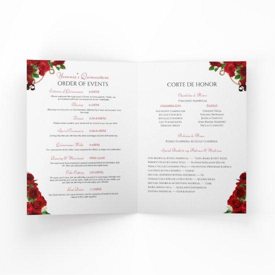 Red Rose Floral Mariachi Charro Quinceanera Program