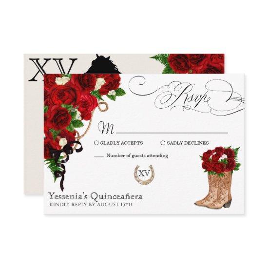 Red Rose Floral Mariachi Quinceanera RSVP Card