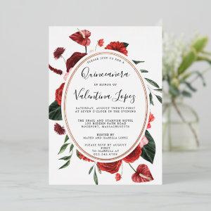 Red Rose Floral Quinceanera Elegant Gold Foil