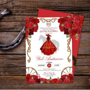 Red Rose Floral Western Charro Quinceañera