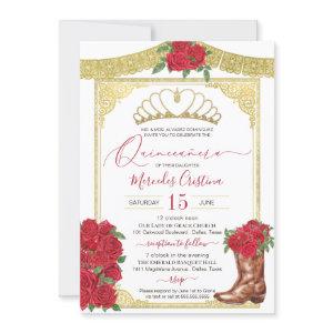Red Rose & Gold Charra Floral Boot Quinceanera  In